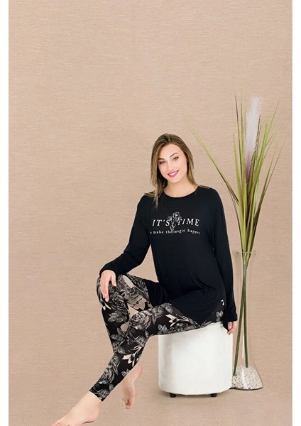 Lady Lingerie Uzun Kollu,çiçek Desenli,taytlı Kadın Pijama Takımı fiyatları