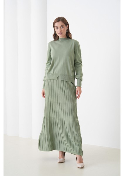 Kadın Pileli Etek Kazağı V Tasarım Tesettüre Uygun Örgü Triko Etek Kazak Takım fırsatları