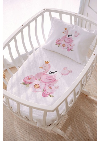 Isme Özel 70X120 Park Yatak ve Anne Yanı Pike Seti Kuğu