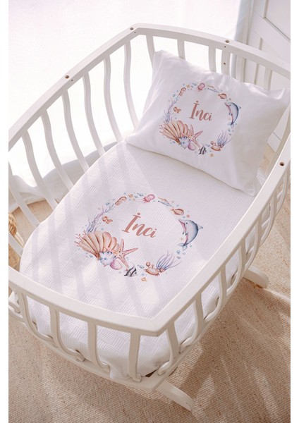 Isme Özel %100 Pamuk Park Yatak ve Anne Yanı Pike Seti 75X120 cm