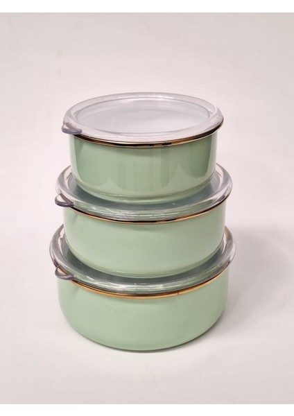 Emaye 3lü Saklama Kabı Yeşil