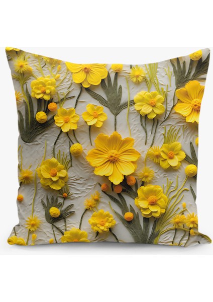 Çift Taraflı Dijital Baskı Kırlent Kılıfı Nakış Görünümlü Çiçek Desenli