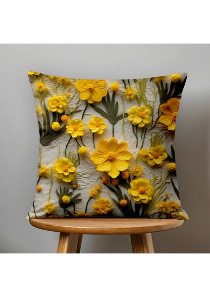 Çift Taraflı Dijital Baskı Kırlent Kılıfı Nakış Görünümlü Çiçek Desenli fiyatları