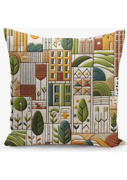 4 Lü Çift Taraflı Dijital Baskı Kırlent Kılıfı Nakış Görünümlü Karışık Desenli fiyatları