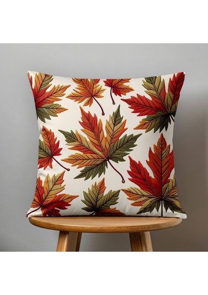 4 Lü Çift Taraflı Dijital Baskı Kırlent Kılıfı Nakış Görünümlü Yaprak Desenli fırsatları