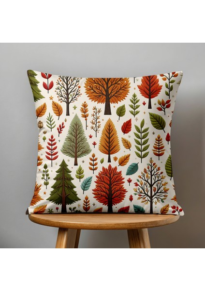 4 Lü Çift Taraflı Dijital Baskı Kırlent Kılıfı Nakış Görünümlü Yaprak Desenli indirimleri