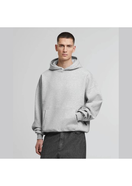 Unisex Şardonlu Kapüşonlu Kanguru Cepli Relaxed Fit Sweatshirt Gri Melanj fiyatları