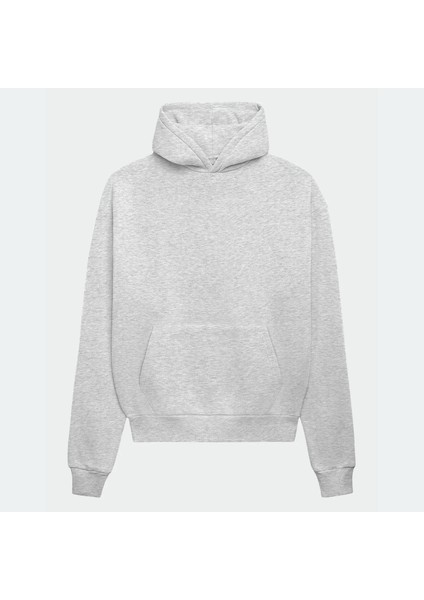 Unisex Şardonlu Kapüşonlu Kanguru Cepli Relaxed Fit Sweatshirt Gri Melanj modelleri