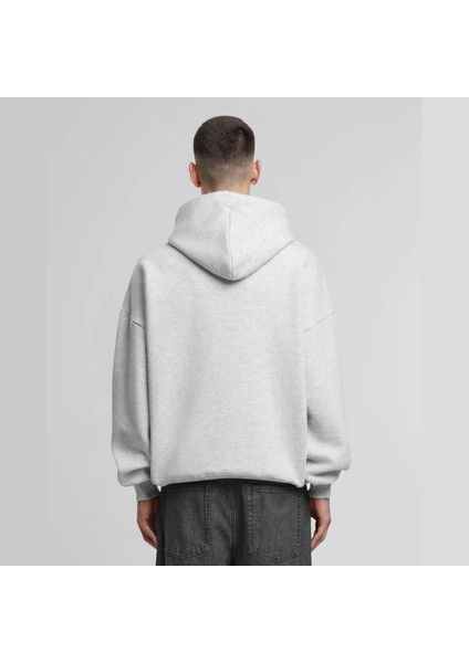 Unisex Şardonlu Kapüşonlu Kanguru Cepli Relaxed Fit Sweatshirt Gri Melanj indirimleri