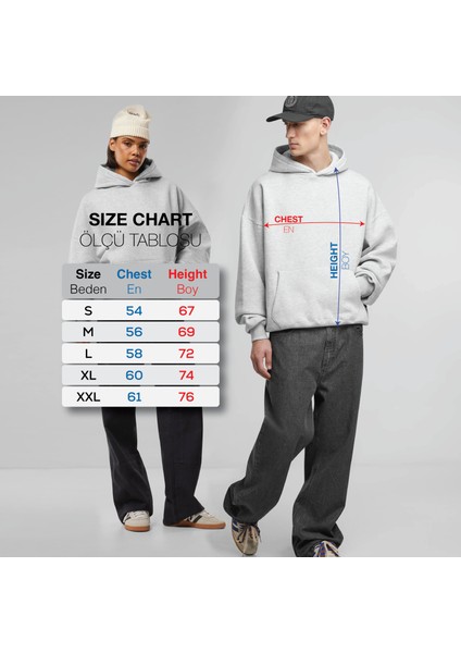 Unisex Şardonlu Kapüşonlu Kanguru Cepli Relaxed Fit Sweatshirt Gri Melanj