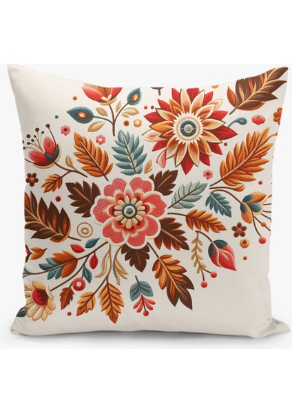 Çift Taraflı Dijital Baskı Kırlent Kılıfı Nakış Görünümlü Çiçek Desenli