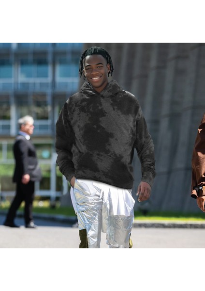 Unisex Batik Yıkamalı Şardonlu Kapüşonlu Kanguru Cepli Relaxed Fit Sweatshirt Space