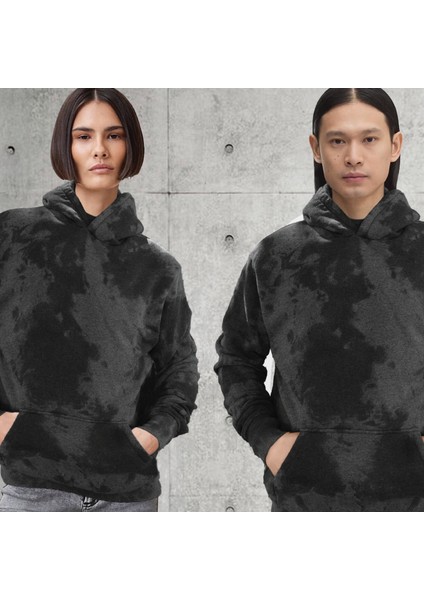 Unisex Batik Yıkamalı Şardonlu Kapüşonlu Kanguru Cepli Relaxed Fit Sweatshirt Space