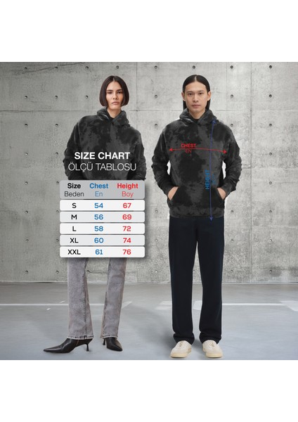 Unisex Batik Yıkamalı Şardonlu Kapüşonlu Kanguru Cepli Relaxed Fit Sweatshirt Space