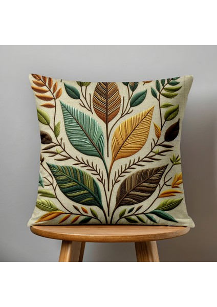 Çift Taraflı Dijital Baskı Kırlent Kılıfı Nakış Görünümlü Yaprak Desenli fiyatları