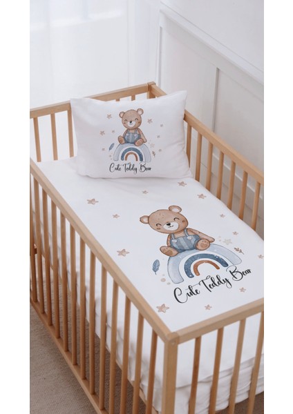 %100 Pamuk Anne Yanı Beşik Nevresim Takımı (60X100) Tulumlu Ayıcık