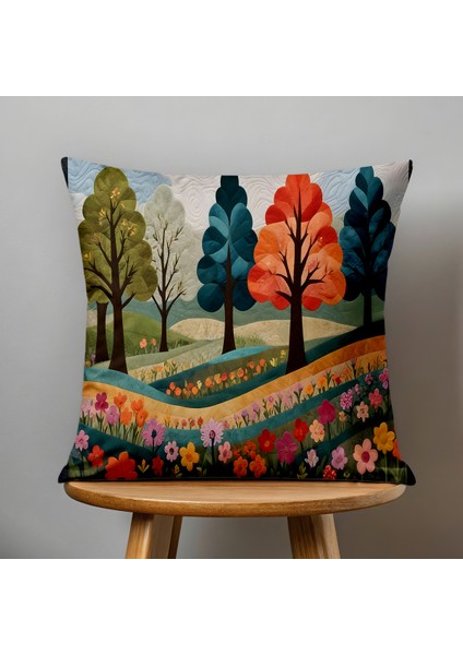 Çift Taraflı Dijital Baskı Kırlent Kılıfı Kapitone Görünümlü Ağaç-Orman Desenli fiyatları