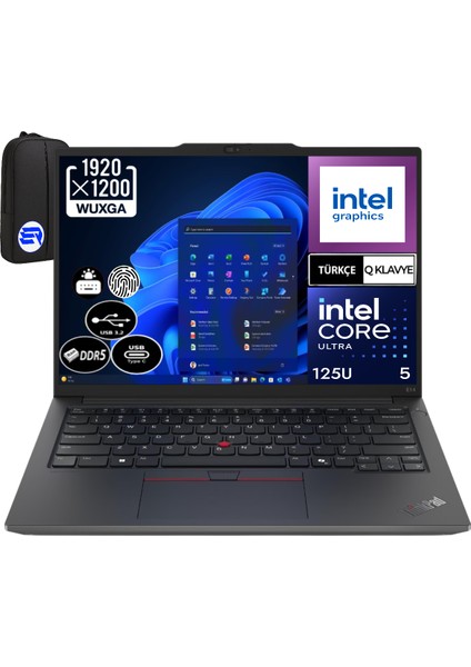 Thinkpad E14 Gen 6 21M70092TXEP9 Ultra 5-125U 24GB Ram 2tb SSD Intel Graphics 14" Wuxga WIN11 Pro + Elektropasaj Çanta