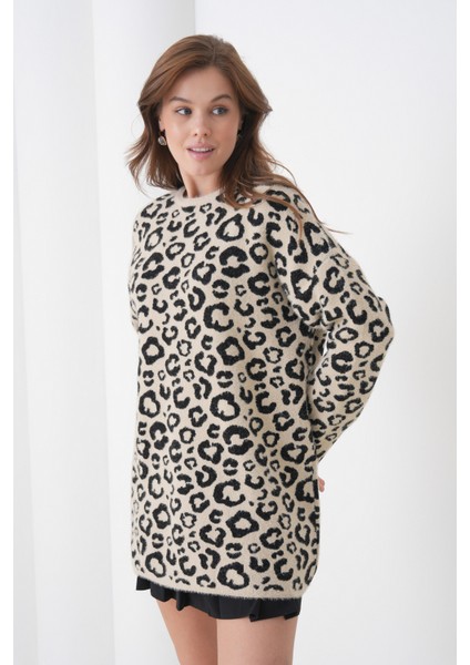 Kadın Leopar Desenli Uzun Kollu Bisiklet Yaka Spor Şık Kışlık Triko Kazak fiyatları