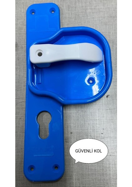 Bariyerli Güvenli ve Kırılmaz Kapı Kolu (Mavi-Beyaz)