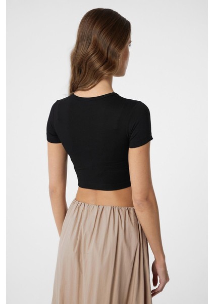 Siyah Basic Crop Kadın Top fırsatları