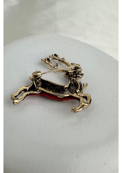 Yılbaşı Özel Taş Detay Mineli Geyik Broş (4cm) fiyatları