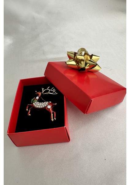 Yılbaşı Özel Taş Detay Mineli Geyik Broş (4cm) fırsatları