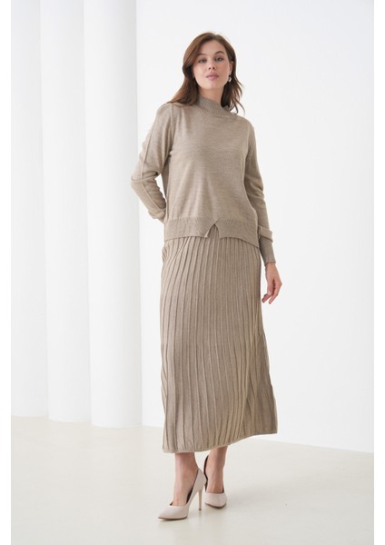 Kadın Pileli Etek Kazağı V Tasarım Tesettüre Uygun Örgü Triko Etek Kazak Takım fiyatları