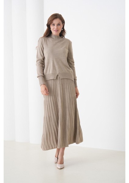 Kadın Pileli Etek Kazağı V Tasarım Tesettüre Uygun Örgü Triko Etek Kazak Takım fırsatları