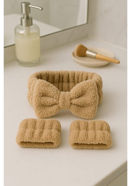 Mikrofiber Welsoft Saç Bandı ve Bileklik Seti – Makyaj & Yüz Yıkama Için