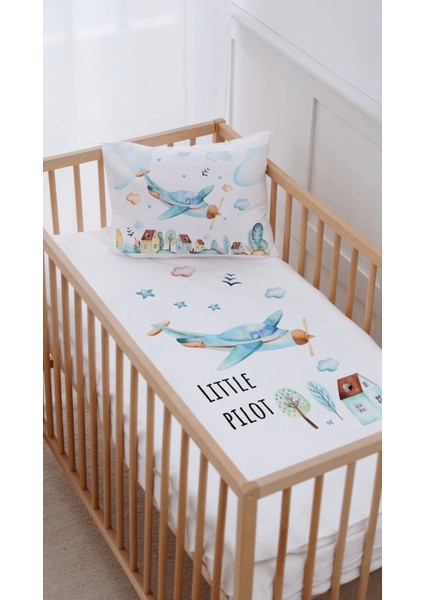%100 Pamuk Anne Yanı Beşik Nevresim Takımı (60X100) Uçak