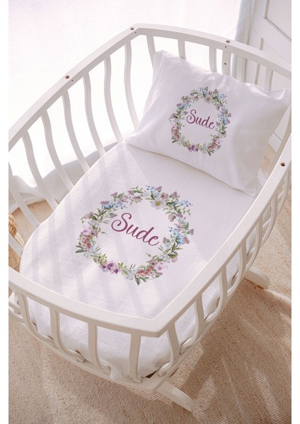 Isme Özel 70X120 Park Yatak ve Anne Yanı Pike Seti Çiçek