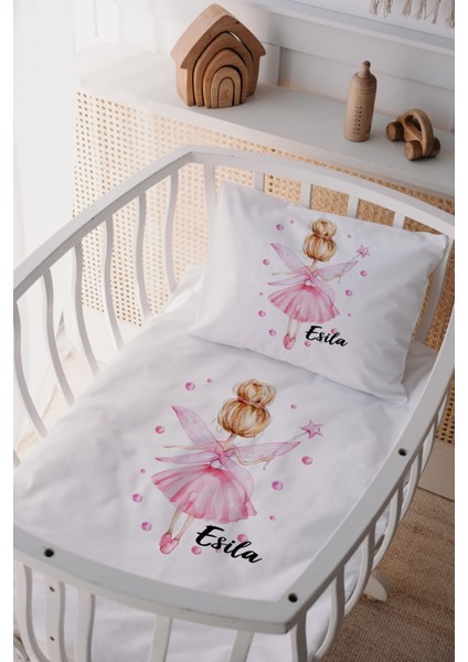 %100 Pamuk Saten Isme Özel Isimli Anne Yanı Beşik Nevresim Takımı Prenses