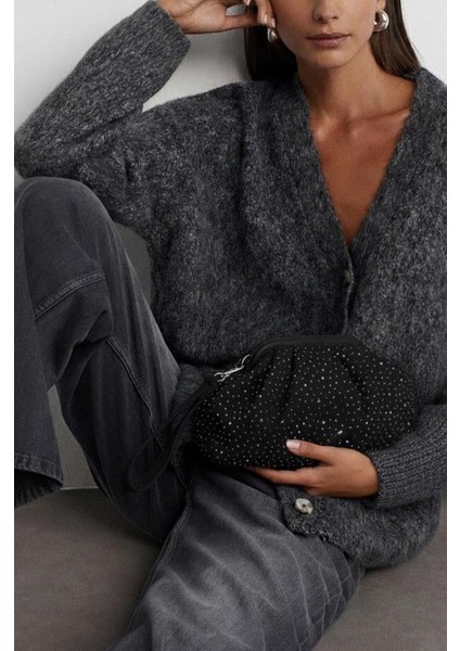 Kadın Sofya Kadife Taşlı Portföy- Askılı Çanta Taşlı Siyah Süet indirimleri