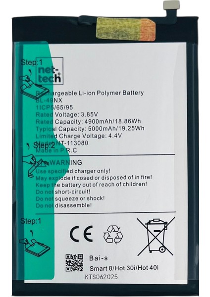 Teknonet Infinix Smart 8 Uyumlu Nettech BL-49NX 5000 Mah Batarya