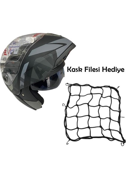 Çene Açılır Güneş Vizörlü Motosiklet Kaskı Gri Siyah Xl Beden Baş Çevresi: 61-62CM