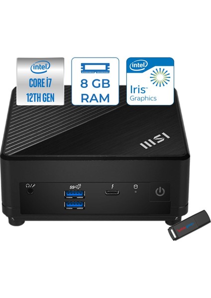 Msı Cubi 5 Intel Core I7 1255U 8gb 256GB SSD Windows 11 Home Intel® UHD Graphics Mini Bilgisayar 12M405BEUH01 + Zetta Flash Bellek