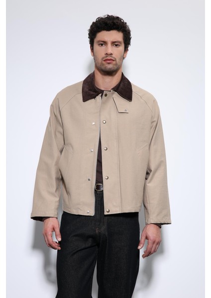 Bej Kontrast Yaka Erkek Ceket