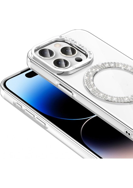 Apple iPhone 14 Pro Max Kılıf Pırlanta Taş Tasarımlı M-Safe Şarj Özellikli Zore Karetta Silikon Kapak fırsatları