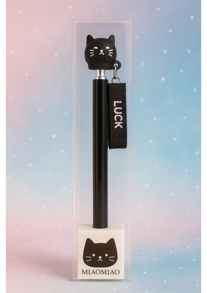 Sevimli Kedi Kafalı Good Luck’ 0,7 Uçlu Kalem – Şeffaf Kutulu Sevimli Tasarım