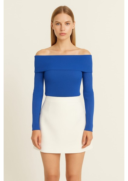 Fitilli Madonna Yaka Kadın Bluz Mavi