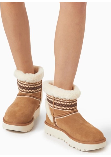 Women's Classic Mini Atherson Boot Kadın Hakiki Süet Deri Içi Koyun Yünlü Bot Kahverengi