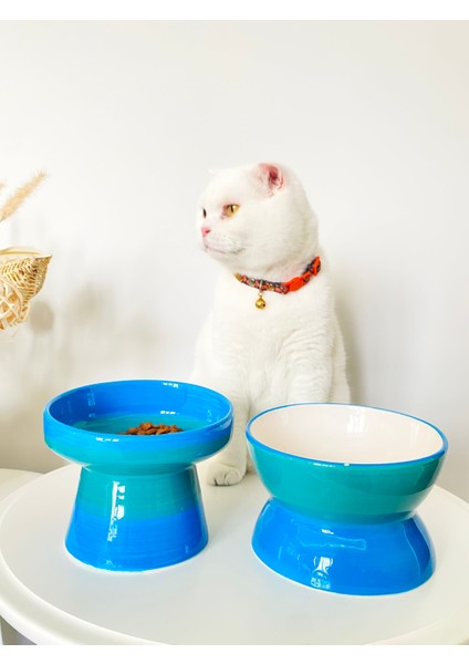 Seramik Kedi ve Köpek Mama Su Kabı Luna- Ayaklı Model 2'li(Turkuaz) fiyatları