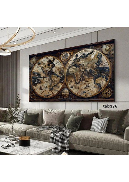 Eski Dünya Haritası Kanvas (Led) Işıklı Tablo