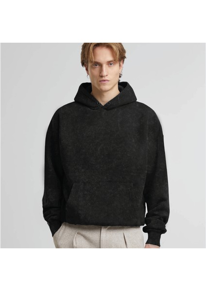 Unisex Batik Yıkamalı Şardonlu Kapüşonlu Kanguru Cepli Relaxed Fit Sweatshirt Cloud fiyatları