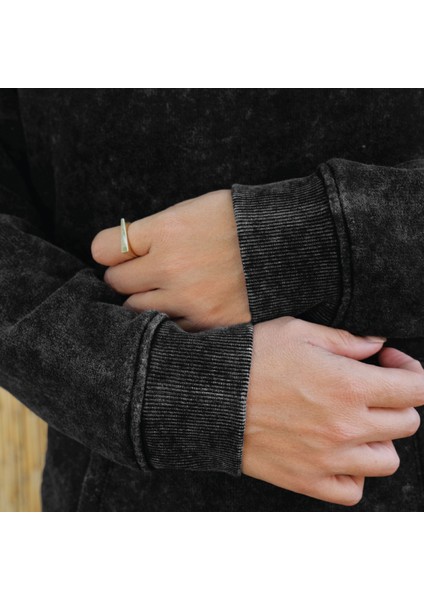 Unisex Batik Yıkamalı Şardonlu Kapüşonlu Kanguru Cepli Relaxed Fit Sweatshirt Cloud