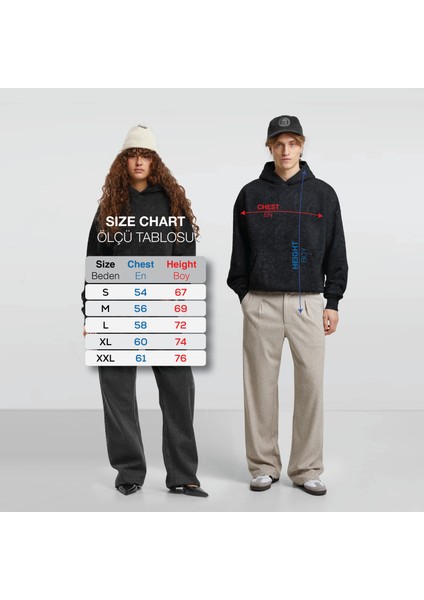 Unisex Batik Yıkamalı Şardonlu Kapüşonlu Kanguru Cepli Relaxed Fit Sweatshirt Cloud