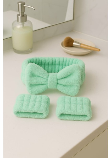 Mikrofiber Welsoft Saç Bandı ve Bileklik Seti – Makyaj & Yüz Yıkama Için modelleri