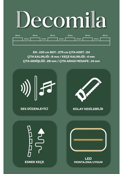 Mdf Ahşap Akustik Duvar Paneli 100X275 cm -Asos(Pvc)