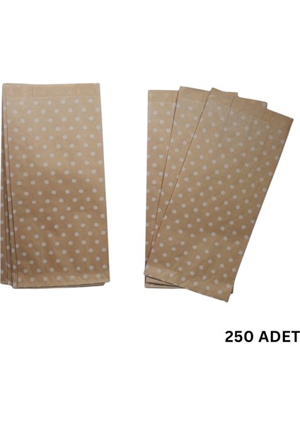 Körüklü Kraft Kese Kağıdı, Beyaz Puantiyeli Şamua Hediye, Ambalaj & Gıda Poşeti, 15X33 Cm, 250 Adet